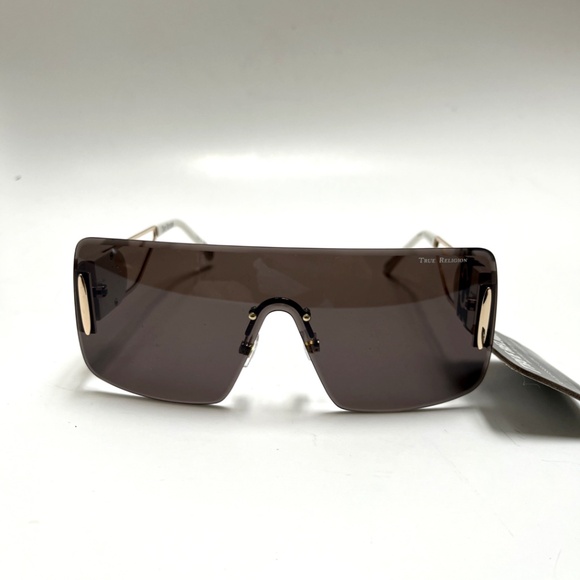 New TRUE RELIGION Shield Sunglasses White Acetate Rimless Metal Wide Leg